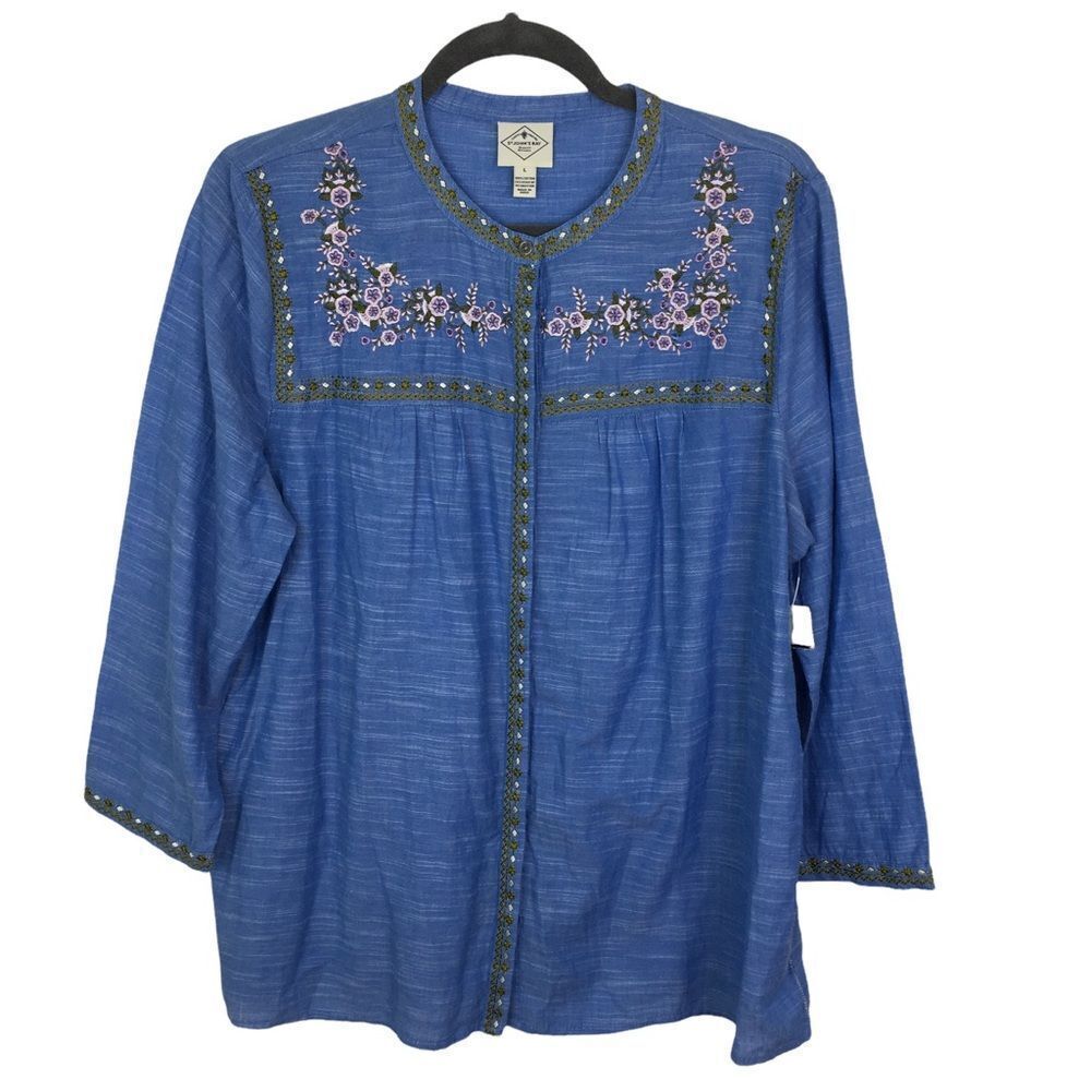 St John’s Bay‎ Chambray Shirt Embroidered Hidden Buttons